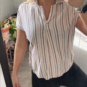 Striped Short Sleeve Linen Women's Top